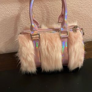 NWOT Sugar Thrills, Dolls Kill y2k Pink Fur mini bag.